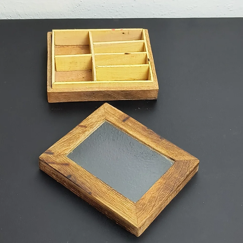 Wood Jewelry Box Storage W/Glass Tan